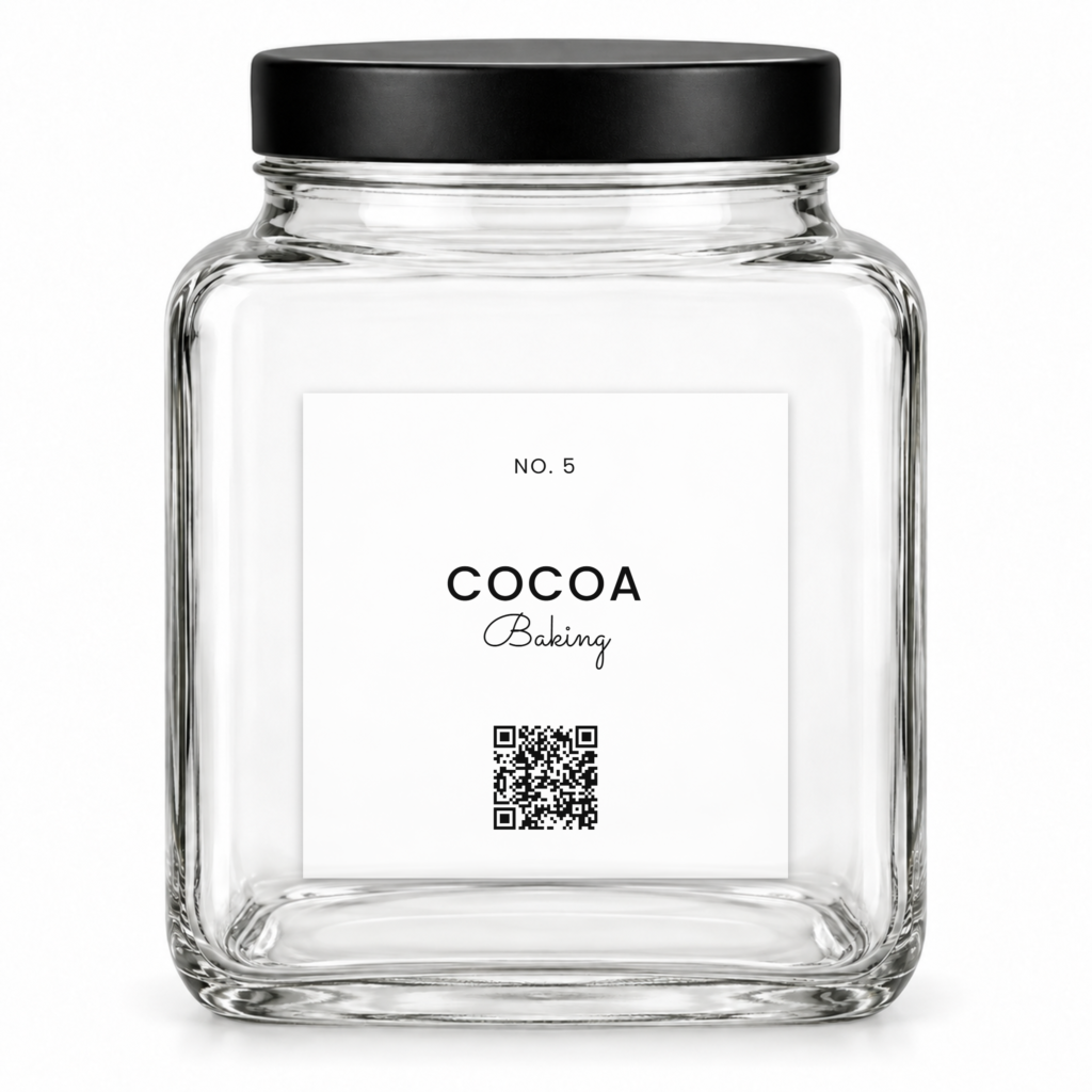 A pantry jar wearing a printed Capri label