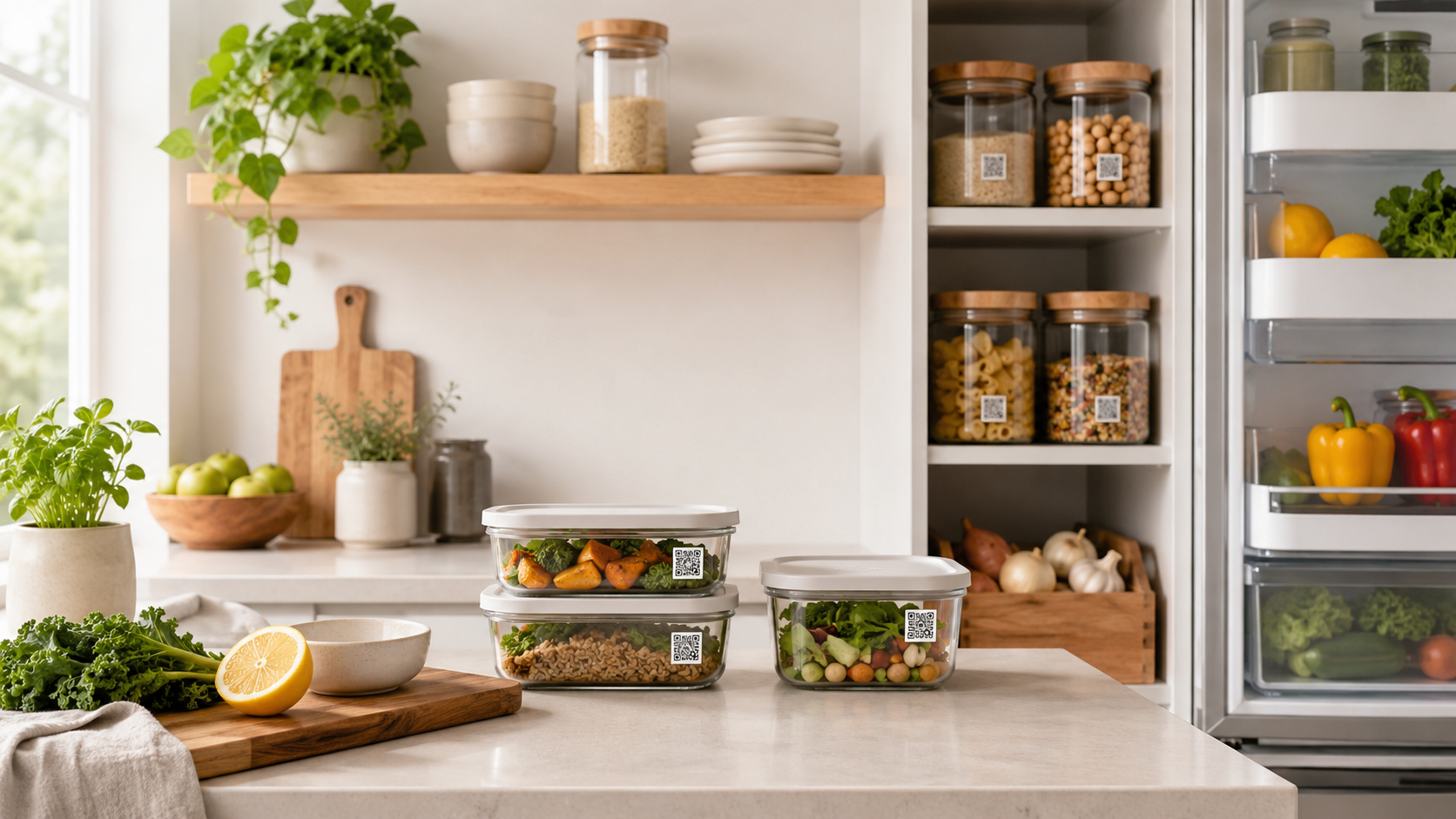 An organised kitchen with QR Pantry smart labels